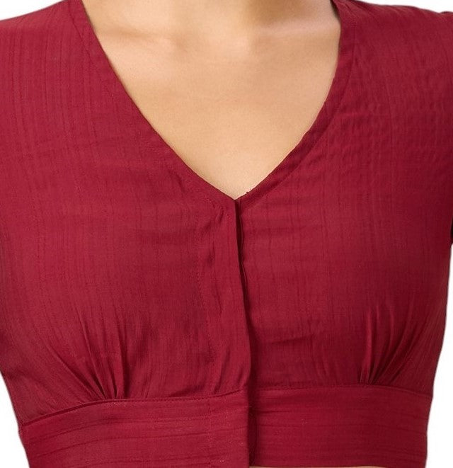 Studio Shringaar Women's Maroon Viscose Smart V Neck Readymade Saree Blouse (Design 2880)