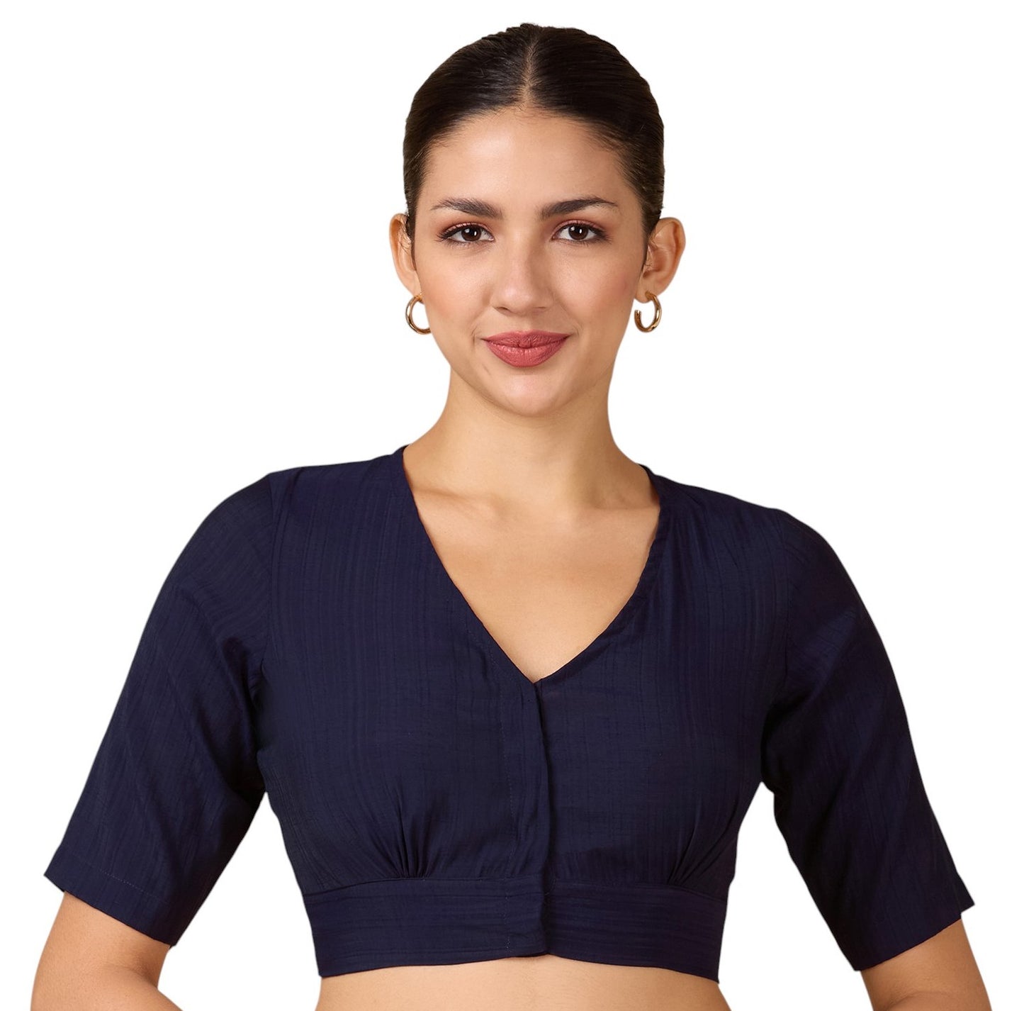 Studio Shringaar Women's Navy Blue Viscose Smart V Neck Readymade Saree Blouse (Design 2880)