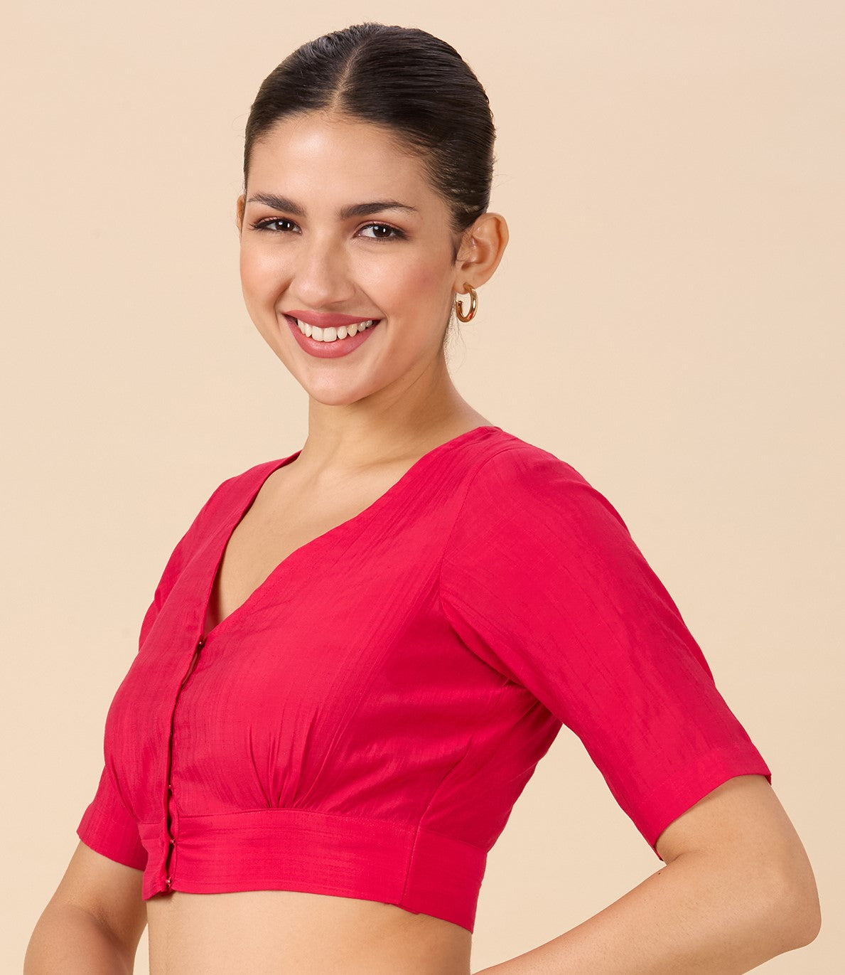 Studio Shringaar Women's Pink Viscose Smart V Neck Readymade Saree Blouse (Design 2880)