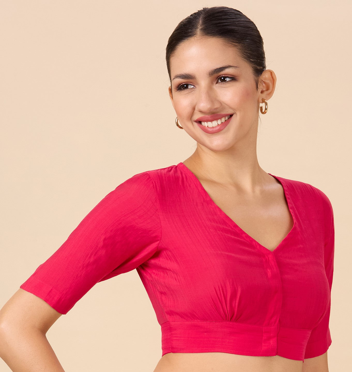 Studio Shringaar Women's Pink Viscose Smart V Neck Readymade Saree Blouse (Design 2880)