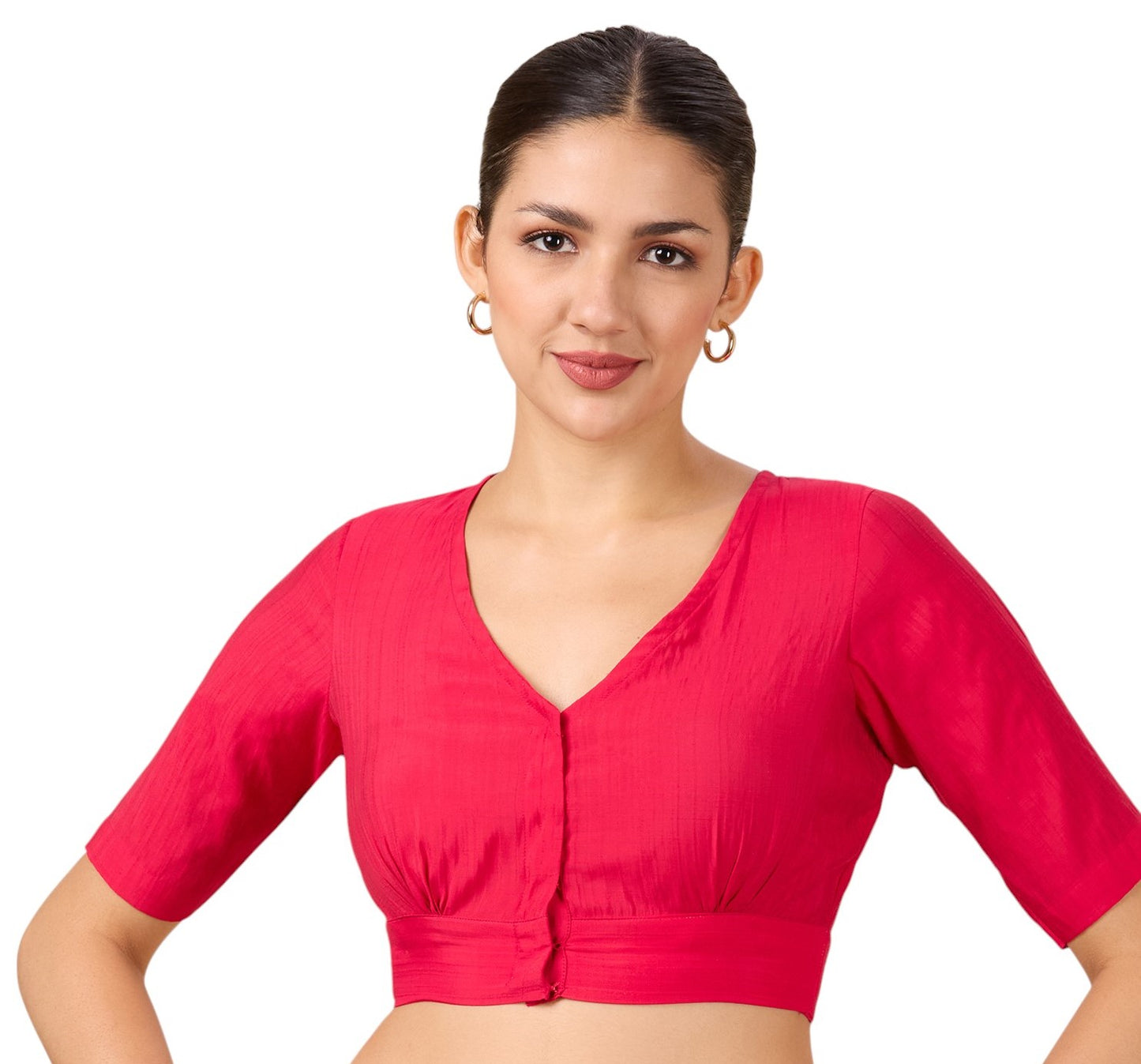 Studio Shringaar Women's Pink Viscose Smart V Neck Readymade Saree Blouse (Design 2880)