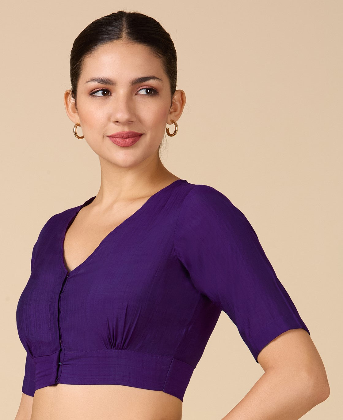 Studio Shringaar Women's Purple Viscose Smart V Neck Readymade Saree Blouse (Design 2880)