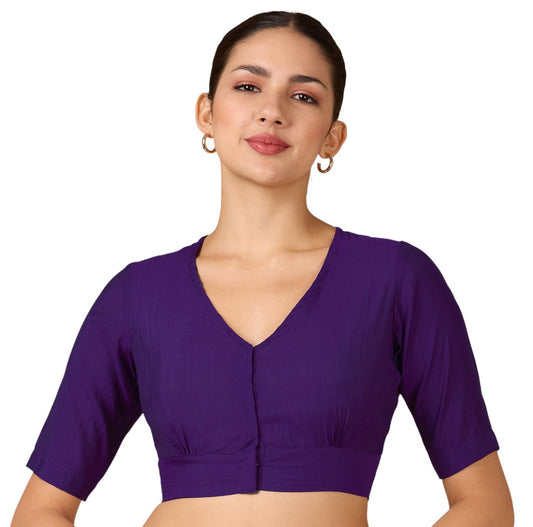 Studio Shringaar Women's Purple Viscose Smart V Neck Readymade Saree Blouse (Design 2880)