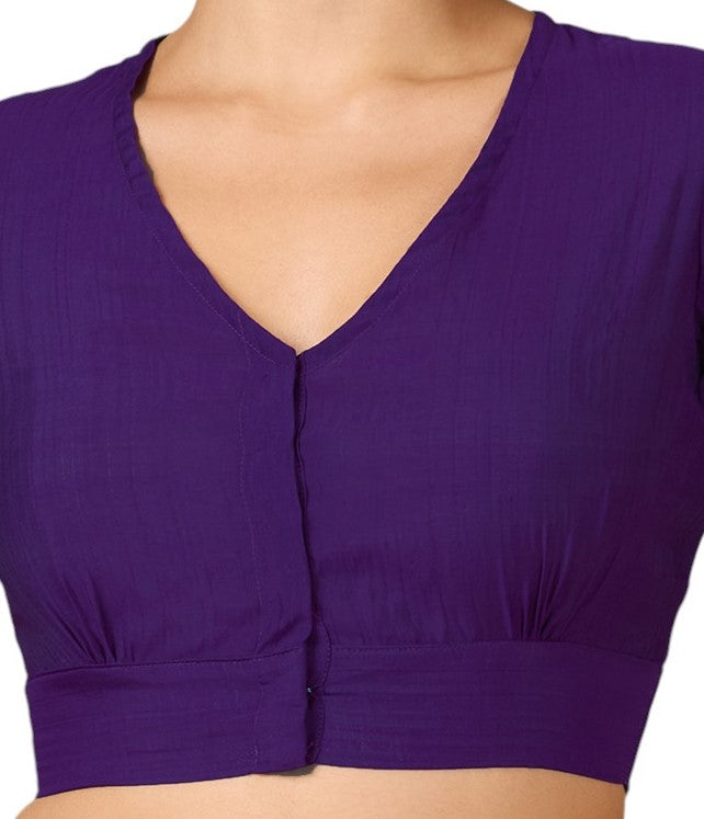 Studio Shringaar Women's Purple Viscose Smart V Neck Readymade Saree Blouse (Design 2880)