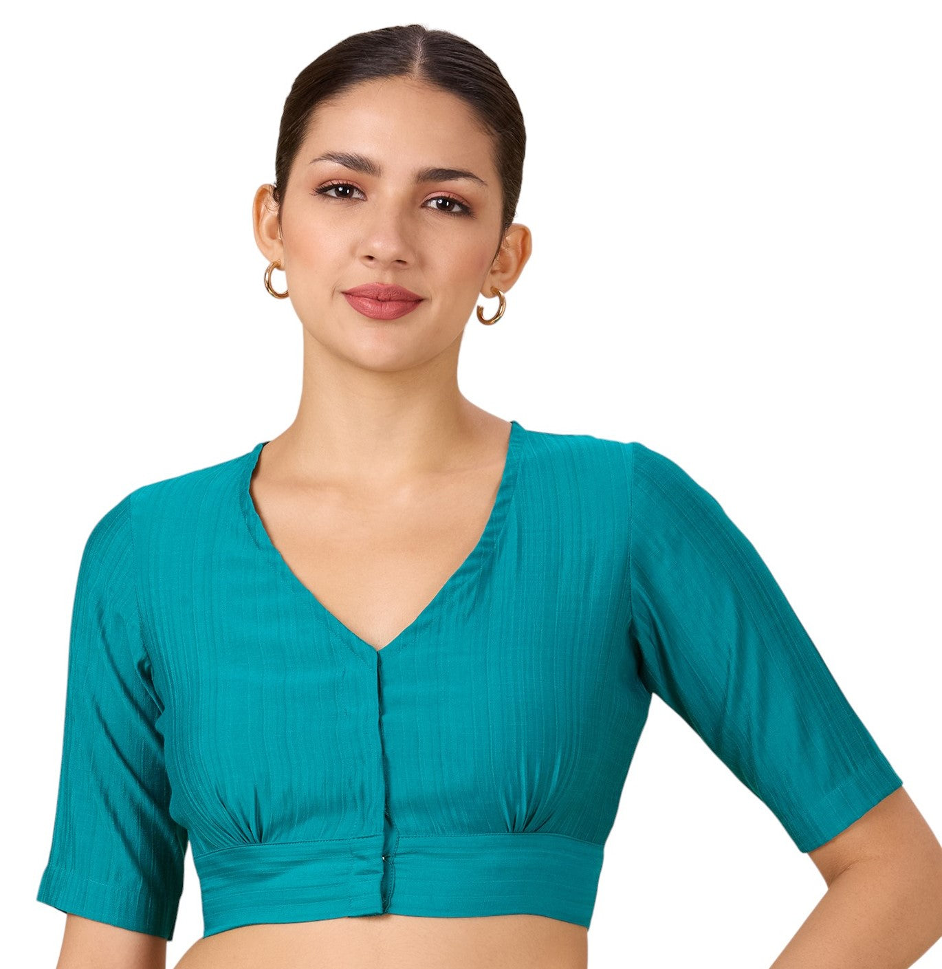 Studio Shringaar Women's Rama Green Viscose Smart V Neck Readymade Saree Blouse (Design 2880)