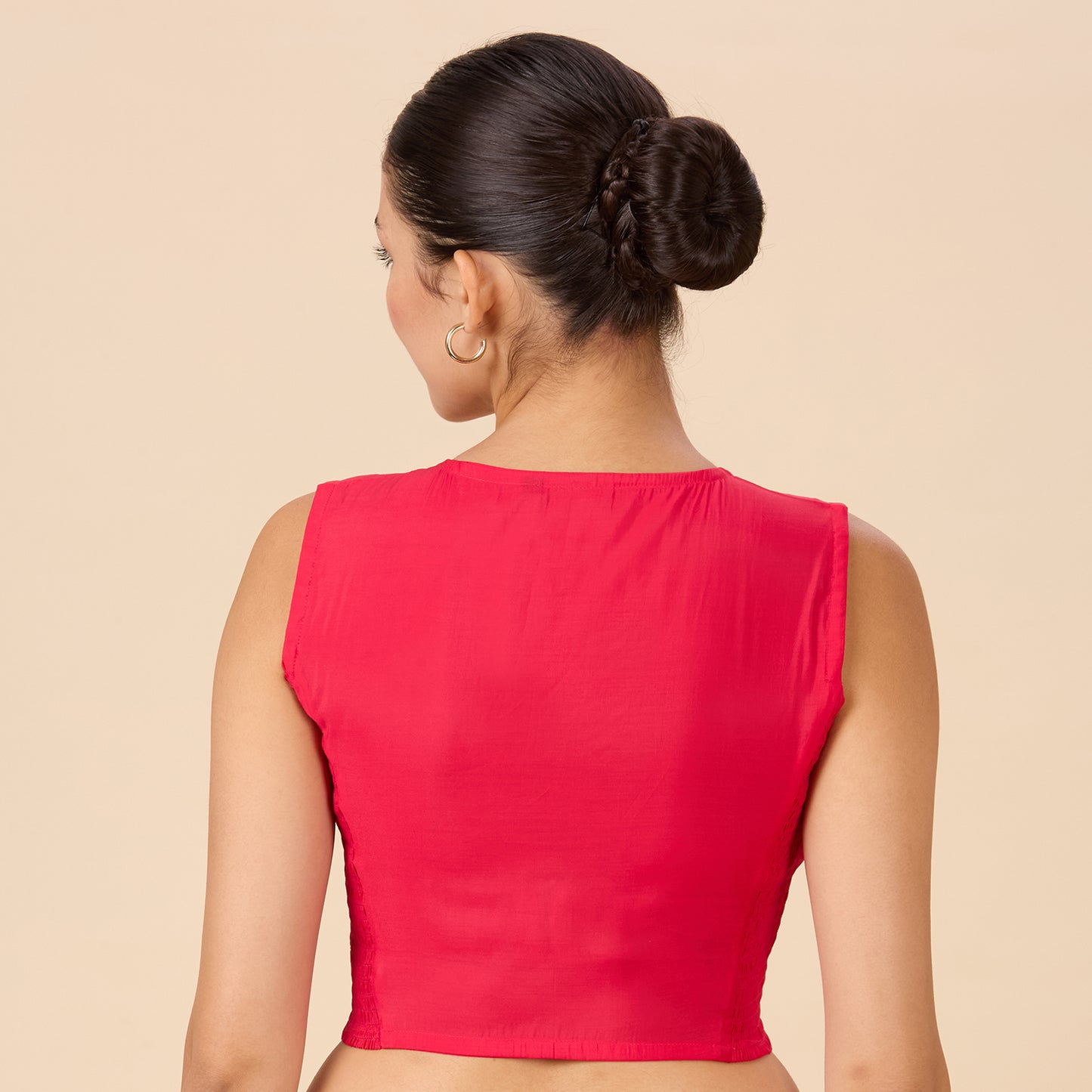 Women's Pink Cotton Silk Stretchable (Smocked ) Sleeveless Readymade Saree Blouse (Design 2881)