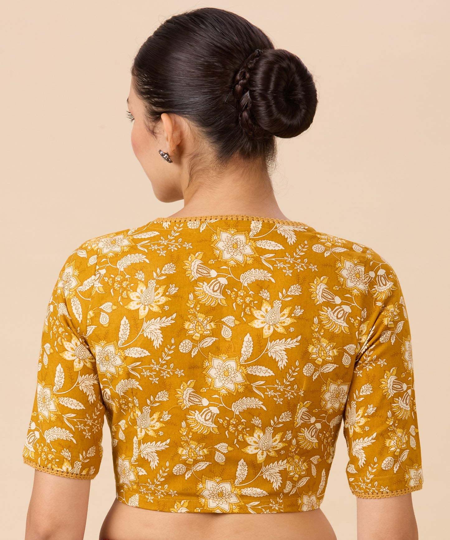 Studio Shringaar Women's Mustard Linen Printed Readymade Saree Blouse(design 2882)