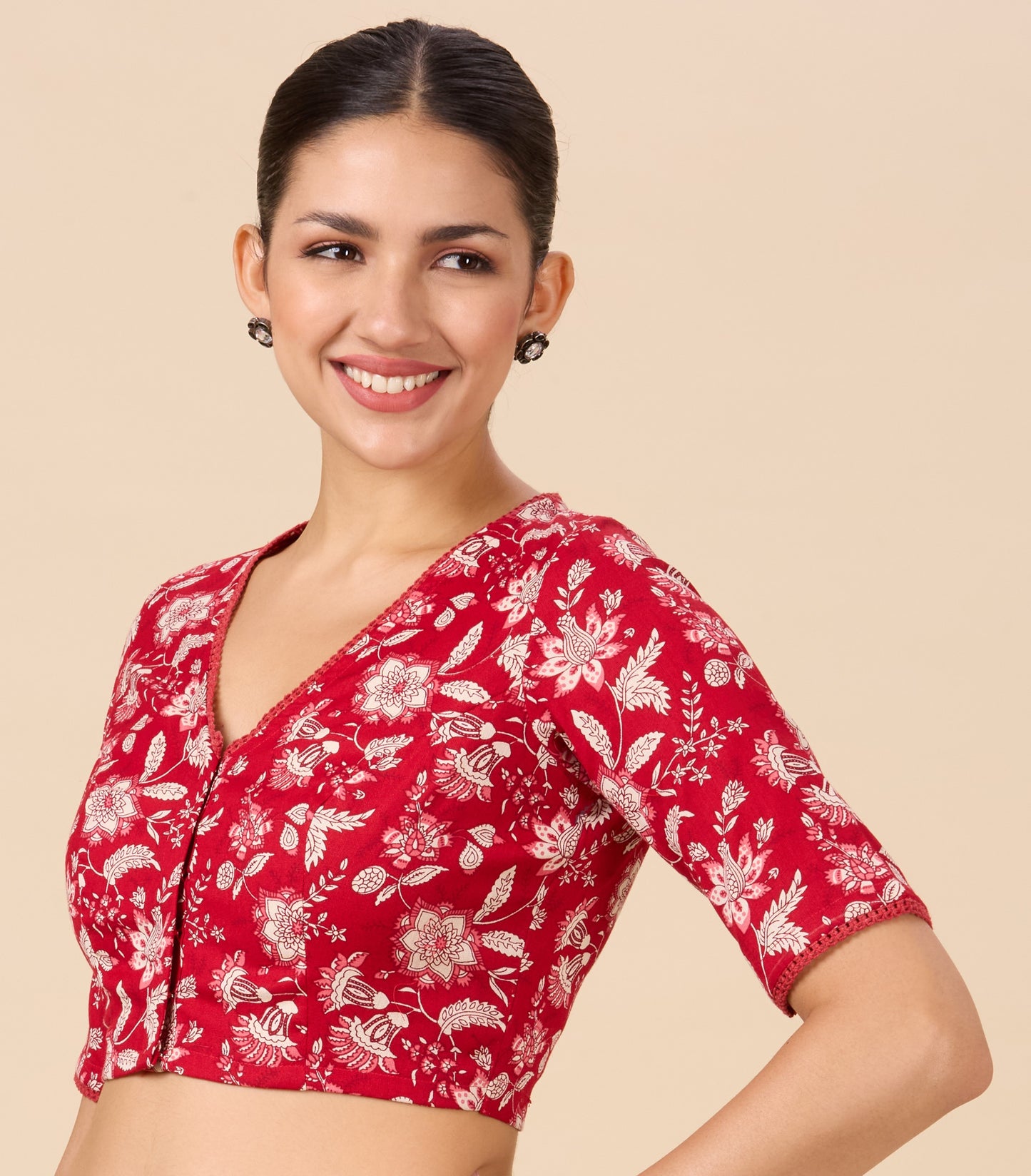 Studio Shringaar Women's Maroon Linen Printed Readymade Saree Blouse(design 2882)