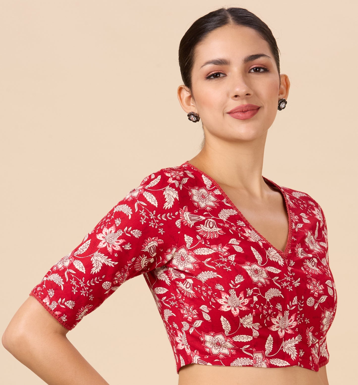 Studio Shringaar Women's Maroon Linen Printed Readymade Saree Blouse(design 2882)