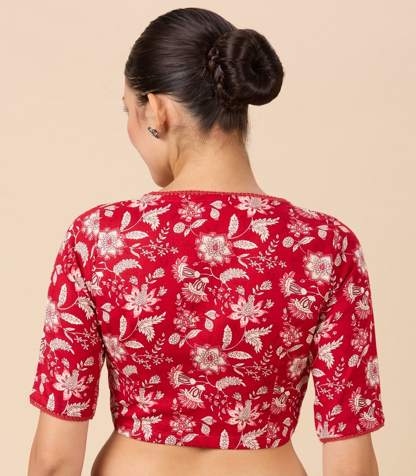 Studio Shringaar Women's Maroon Linen Printed Readymade Saree Blouse(design 2882)