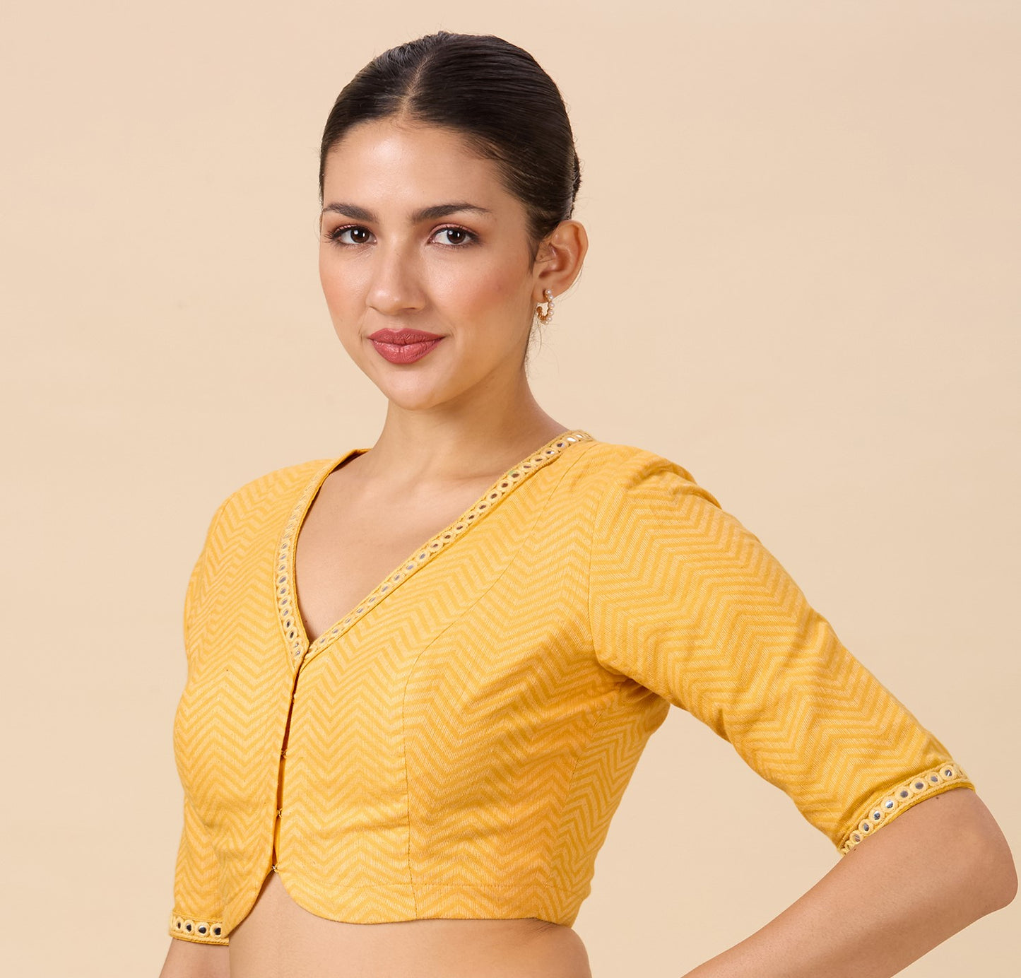 Studio Shringaar Women's Yellow Handloom Cotton Readymade Saree Blouse with Mirror Work (Design 2886)