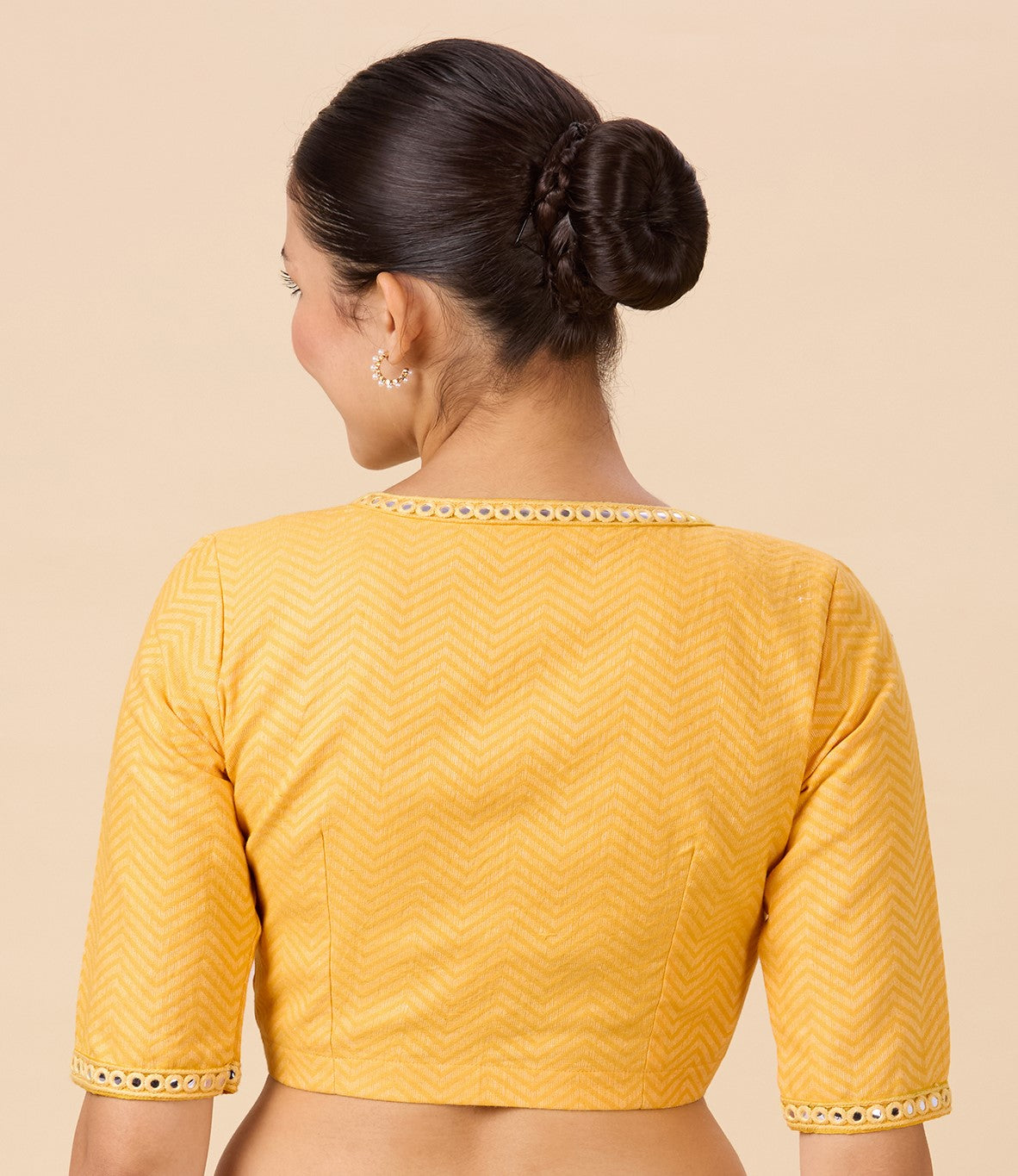 Studio Shringaar Women's Yellow Handloom Cotton Readymade Saree Blouse with Mirror Work (Design 2886)