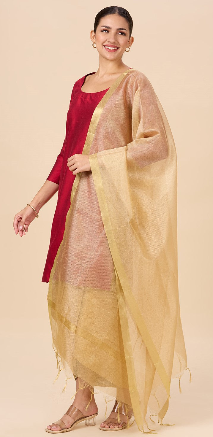 Women's Golden Zari Handloom Dupatta (Gold, 34" X 2.4 Meters) (Design - 2888)
