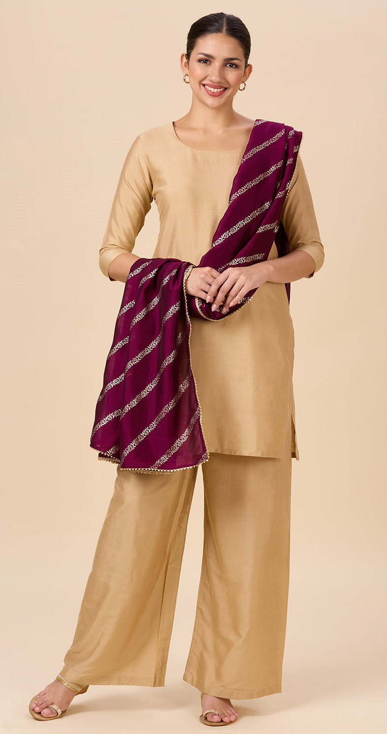 Women's Silky Polyester Full Size Dupatta With Golden Lehariya Print (42" X 2.5 Meters) (2892 - Wine)