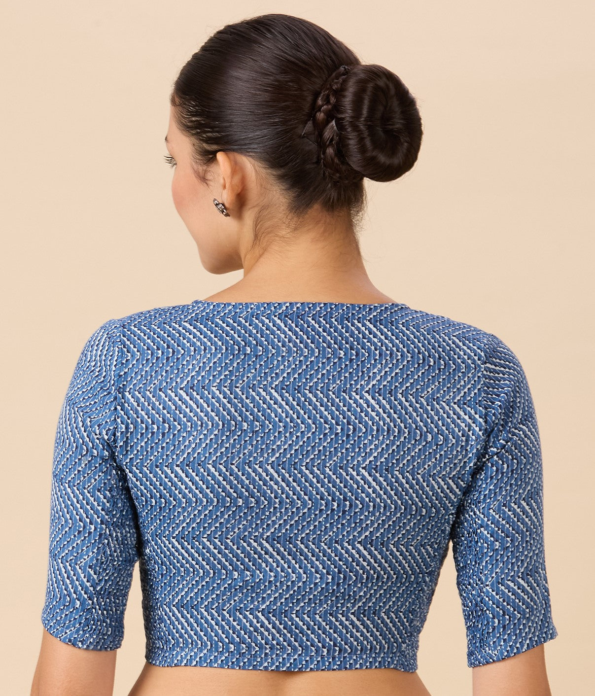 Studio Shringaar Women's Blue Pottery Printed Cotton Saree Blouse with Stretchable Sides(Design 2898)