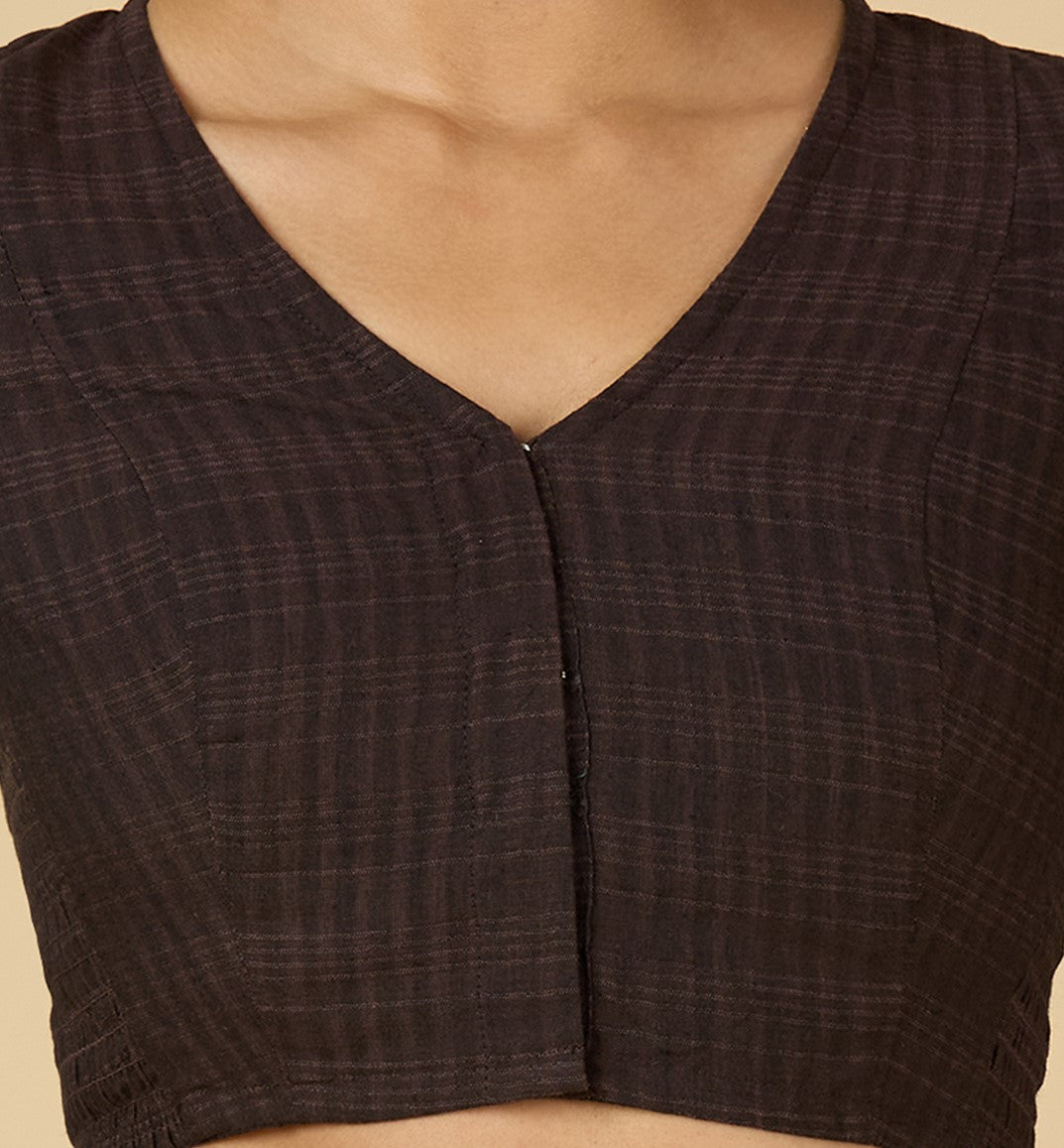 Women's Brown Cotton Madras Checks Saree Blouse with Stretchable Sides (Design 2903)