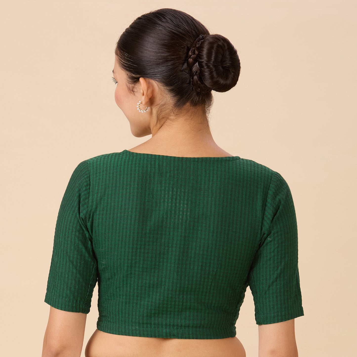 Women's Green Cotton Madras Checks Saree Blouse with Stretchable Sides (Design 2903)