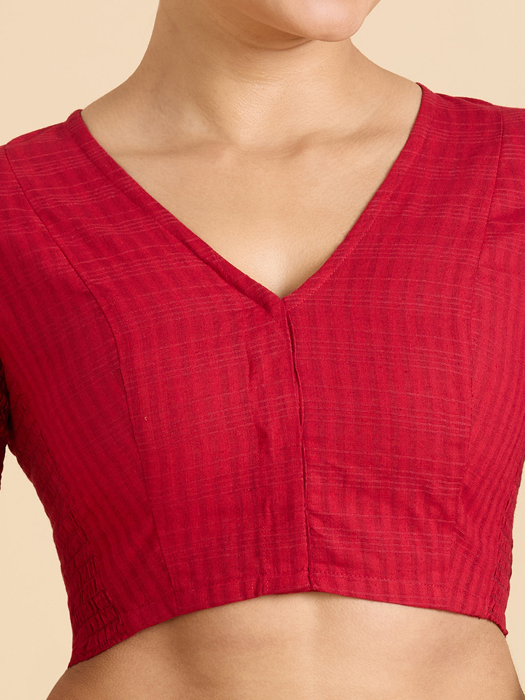 Women's Maroon Cotton Madras Checks Saree Blouse with Stretchable Sides (Design 2903)
