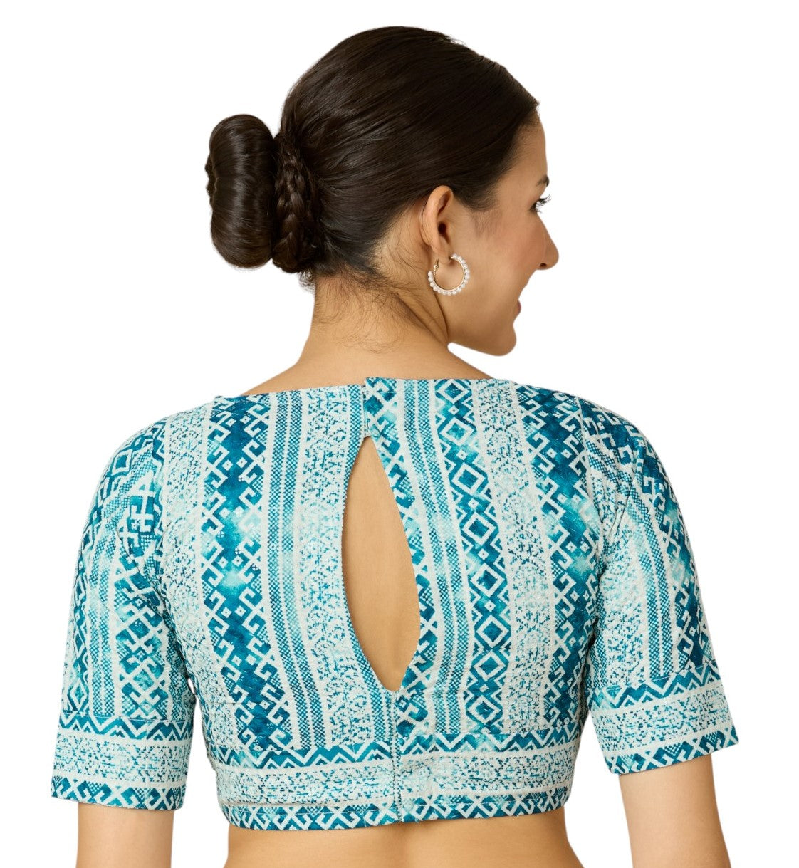 Women's Blue Heavy Cotton Chikan Printed Readymade Saree Blouse (Design 2906)