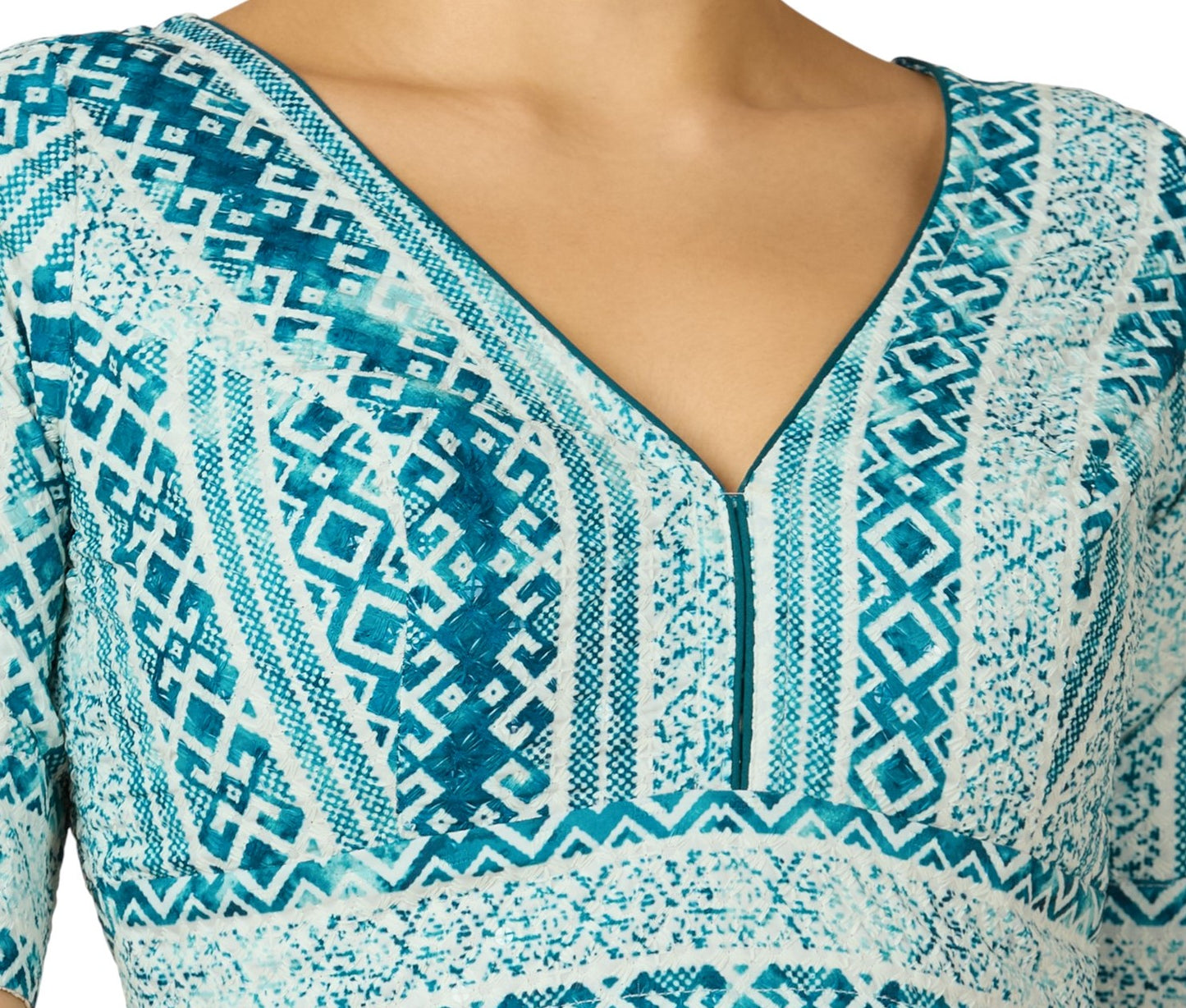 Women's Blue Heavy Cotton Chikan Printed Readymade Saree Blouse (Design 2906)