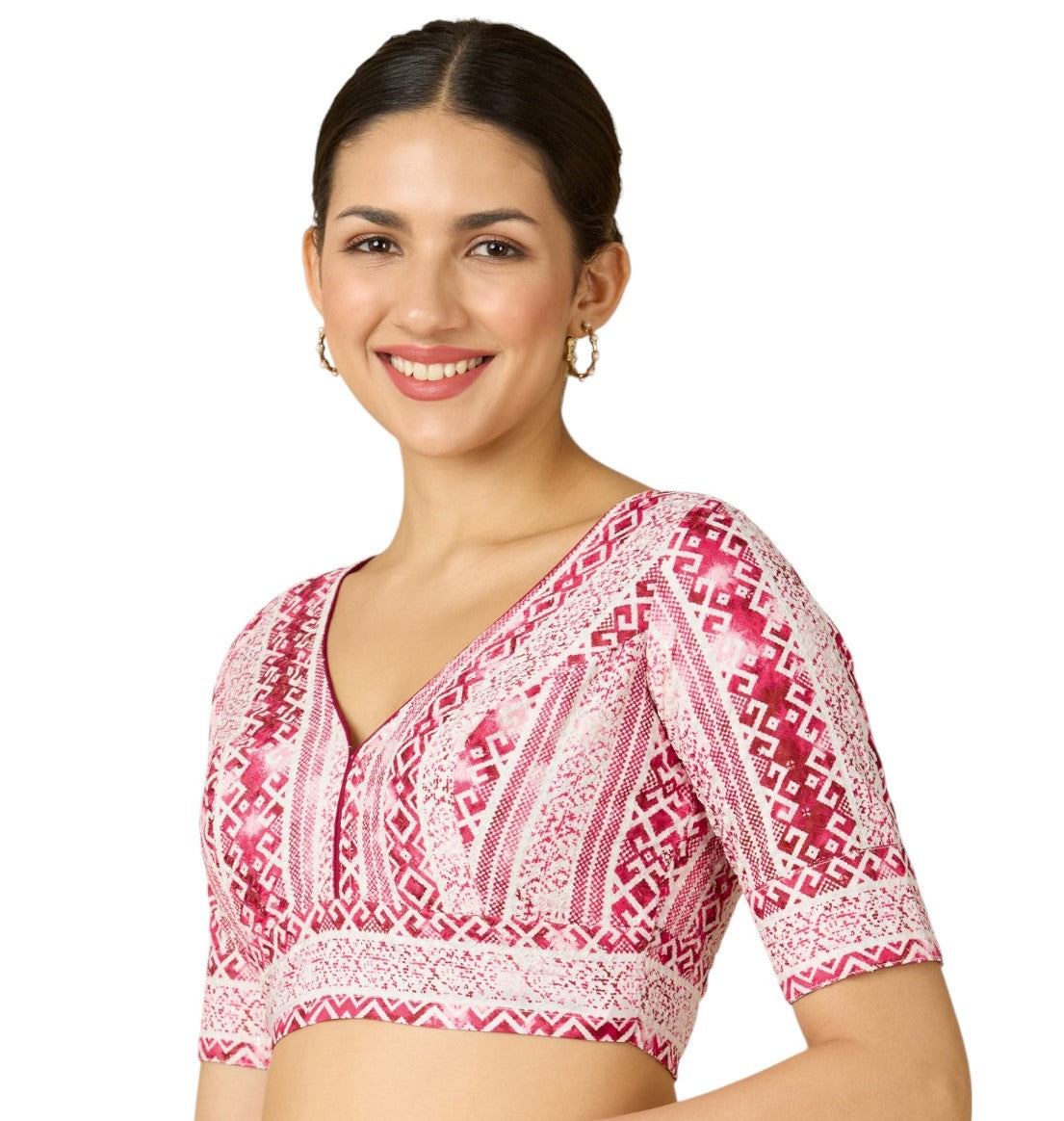 Women's Pink Heavy Cotton Chikan Printed Readymade Saree Blouse (Design 2906)