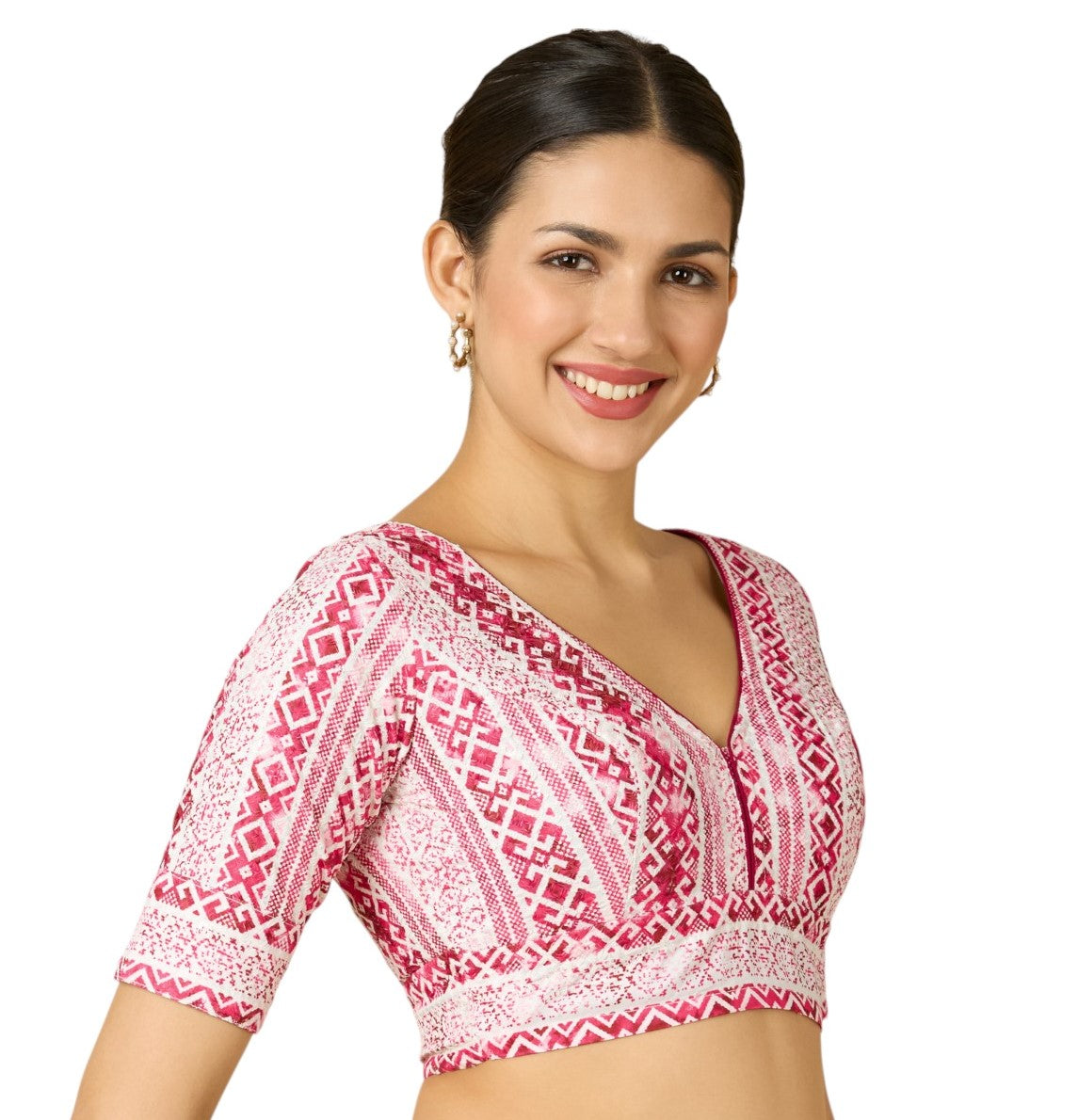 Women's Pink Heavy Cotton Chikan Printed Readymade Saree Blouse (Design 2906)