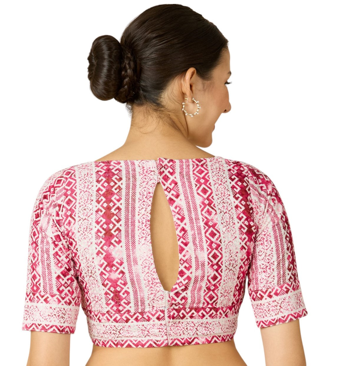 Women's Pink Heavy Cotton Chikan Printed Readymade Saree Blouse (Design 2906)