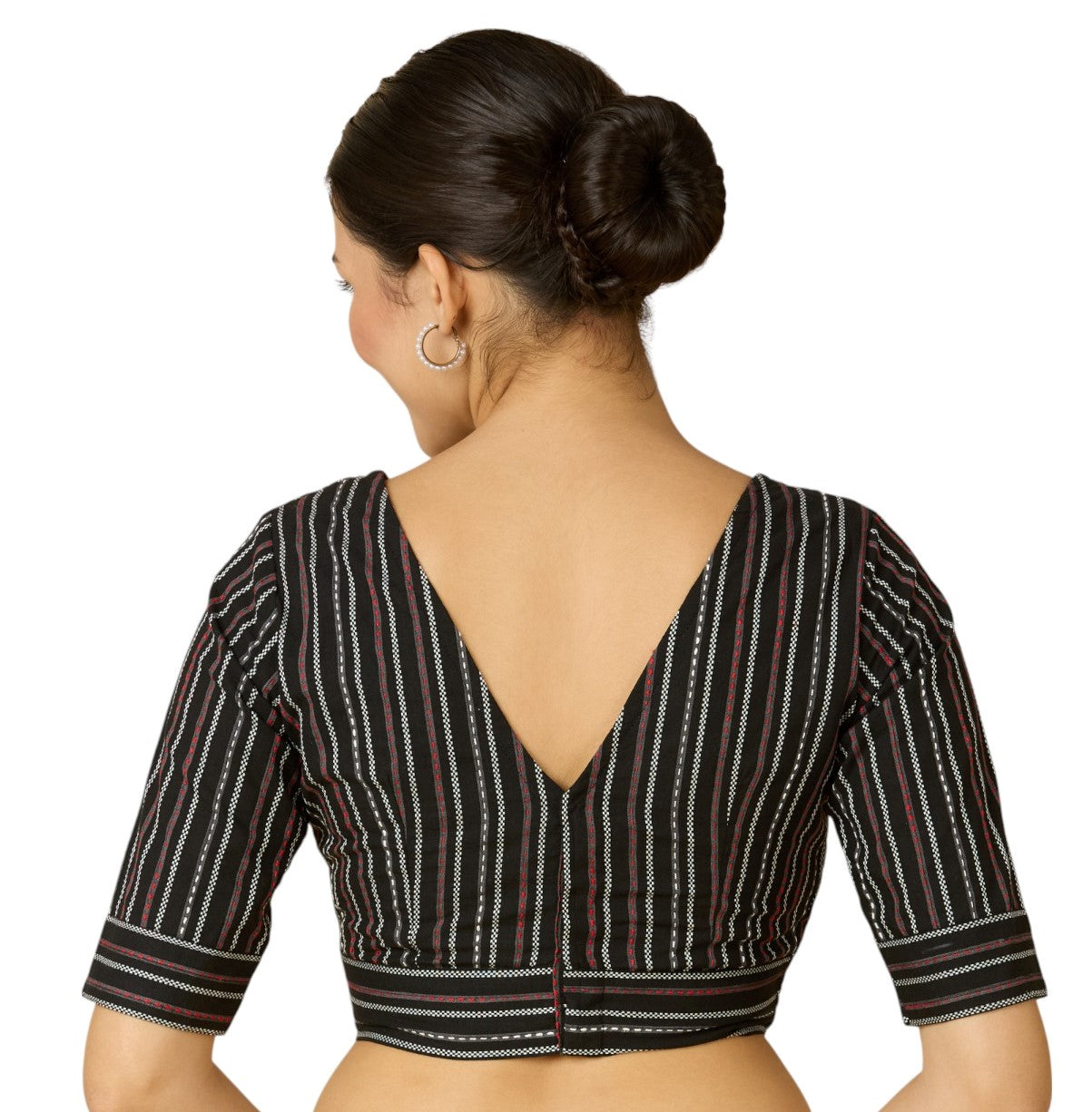 Women's Black Handloom Cotton Striped Readymade Saree Blouse  (Design 2910)