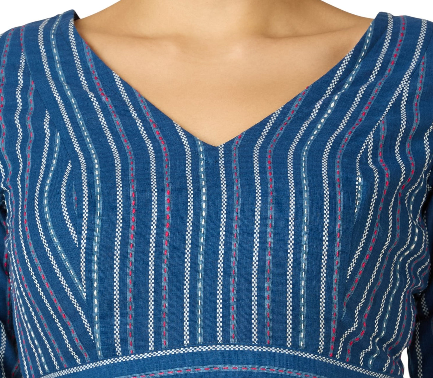 Women's Blue Handloom Cotton Striped Readymade Saree Blouse  (Design 2910)