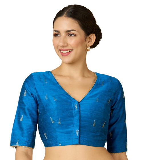 Studio Shringaar Women's Firozi Handloom Cotton Silk Readymade Saree Blouse (Design 2912)
