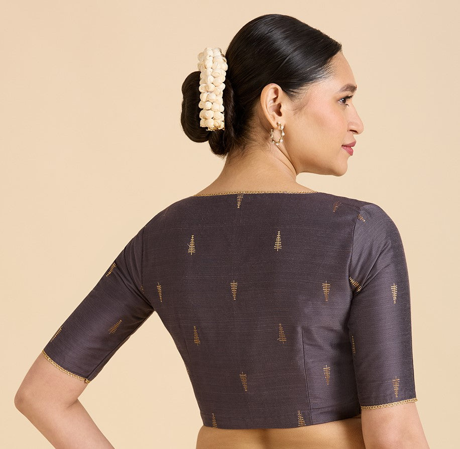 Studio Shringaar Women's Grey Handloom Cotton Silk Readymade Saree Blouse (Design 2912)