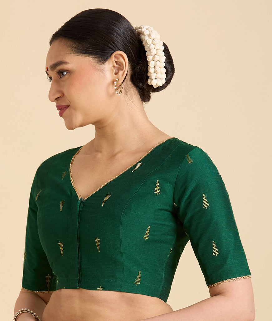 Women Green Cotton blend Half Sleeve Readymade Saree Blouse (Design 2912)