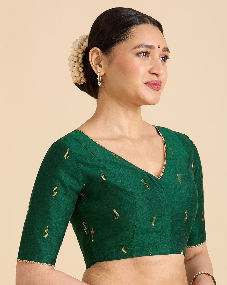 Women Green Cotton blend Half Sleeve Readymade Saree Blouse (Design 2912)