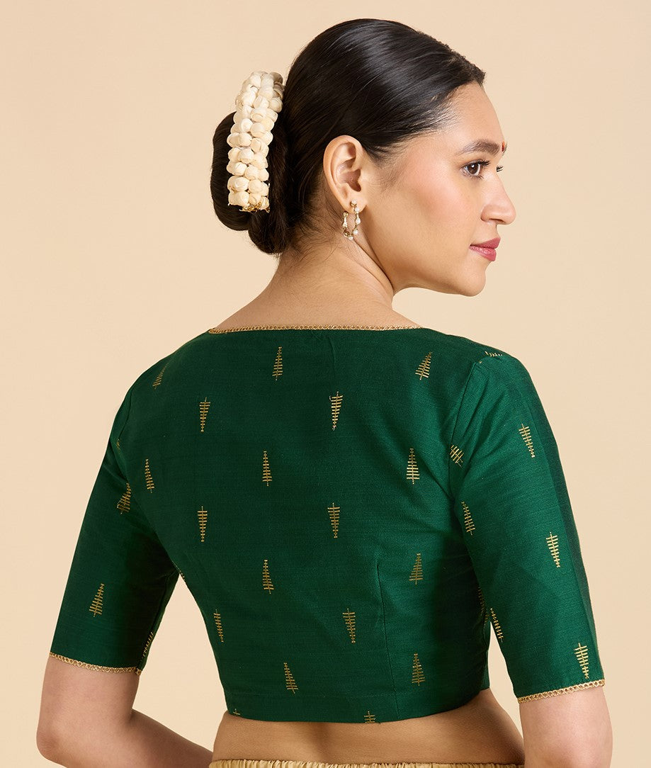 Women Green Cotton blend Half Sleeve Readymade Saree Blouse (Design 2912)