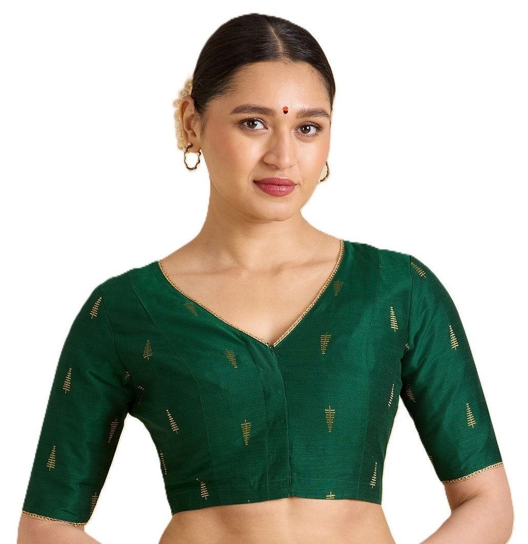 Women Green Cotton blend Half Sleeve Readymade Saree Blouse (Design 2912)