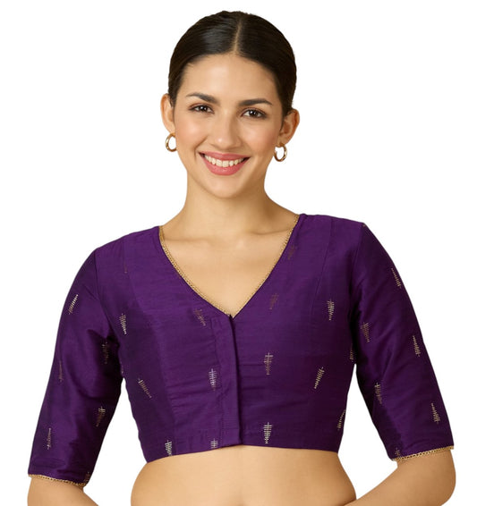 Studio Shringaar Women's Purple Handloom Cotton Silk Readymade Saree Blouse (Design 2912)