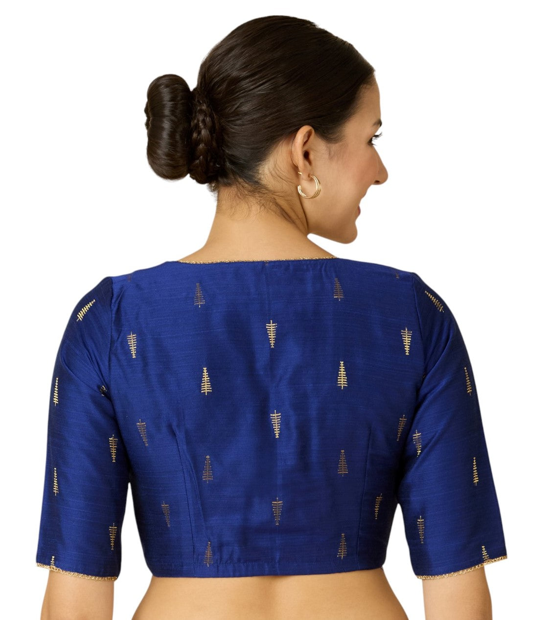 Studio Shringaar Women's Navy Blue Handloom Cotton Silk Readymade Saree Blouse (Design 2912)