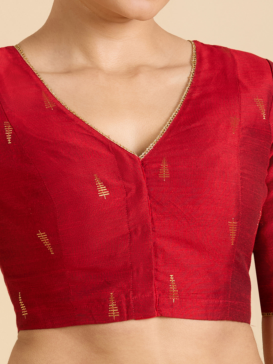 Studio Shringaar Women's Red Handloom Cotton Silk Readymade Saree Blouse (Design 2912)