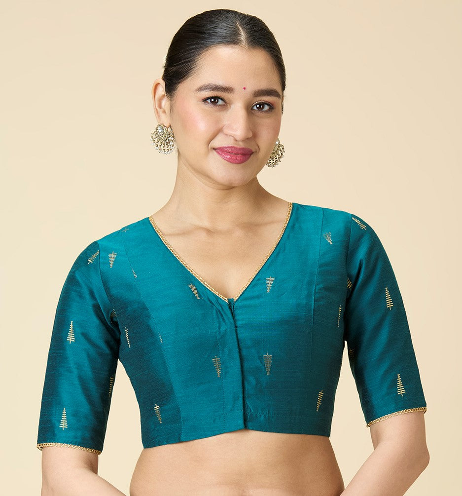 Studio Shringaar Women's Rama Green Handloom Cotton Silk Readymade Saree Blouse (Design 2912)