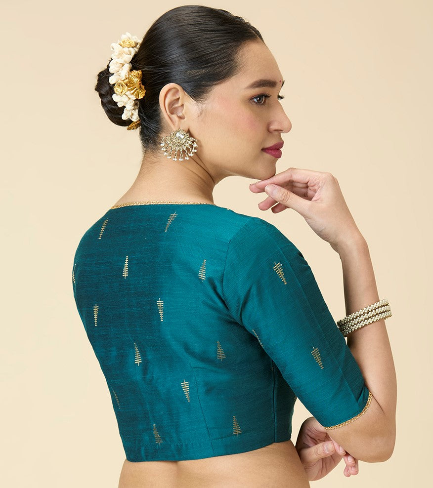 Studio Shringaar Women's Rama Green Handloom Cotton Silk Readymade Saree Blouse (Design 2912)