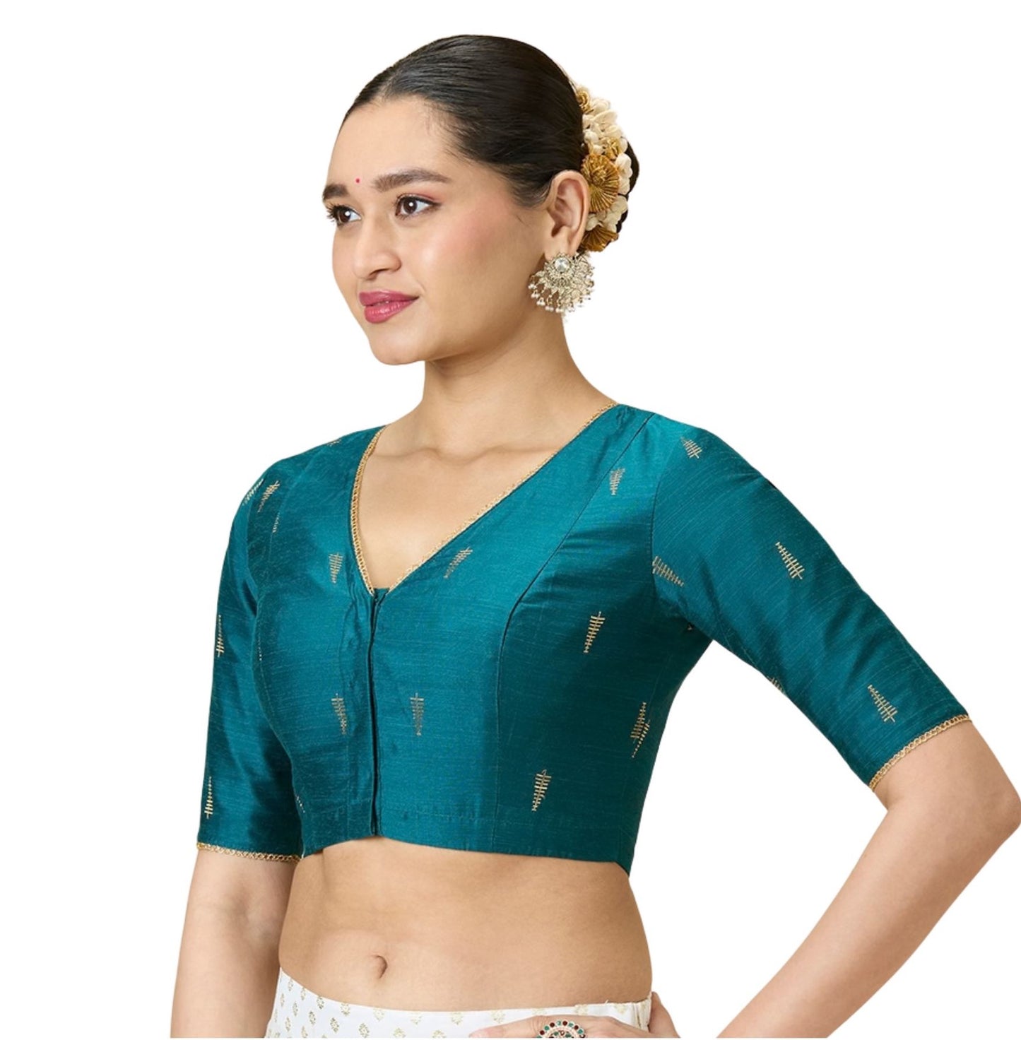 Studio Shringaar Women's Rama Green Handloom Cotton Silk Readymade Saree Blouse (Design 2912)