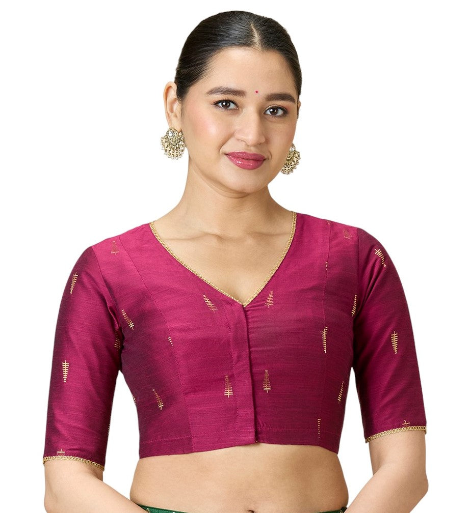 Studio Shringaar Women's Wine Handloom Cotton Silk Readymade Saree Blouse (Design 2912)
