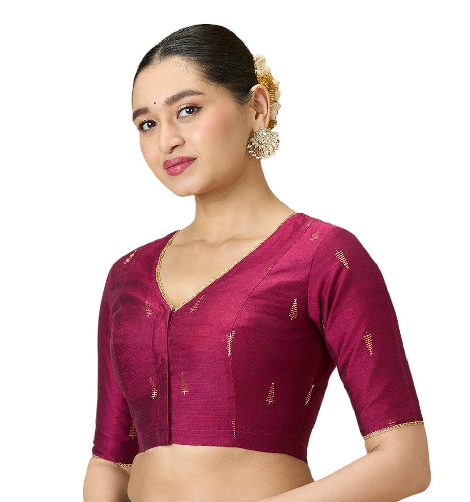 Studio Shringaar Women's Wine Handloom Cotton Silk Readymade Saree Blouse (Design 2912)