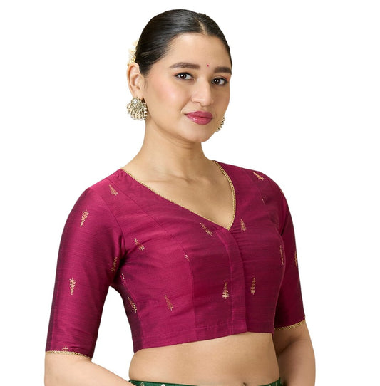 Studio Shringaar Women's Wine Handloom Cotton Silk Readymade Saree Blouse (Design 2912)