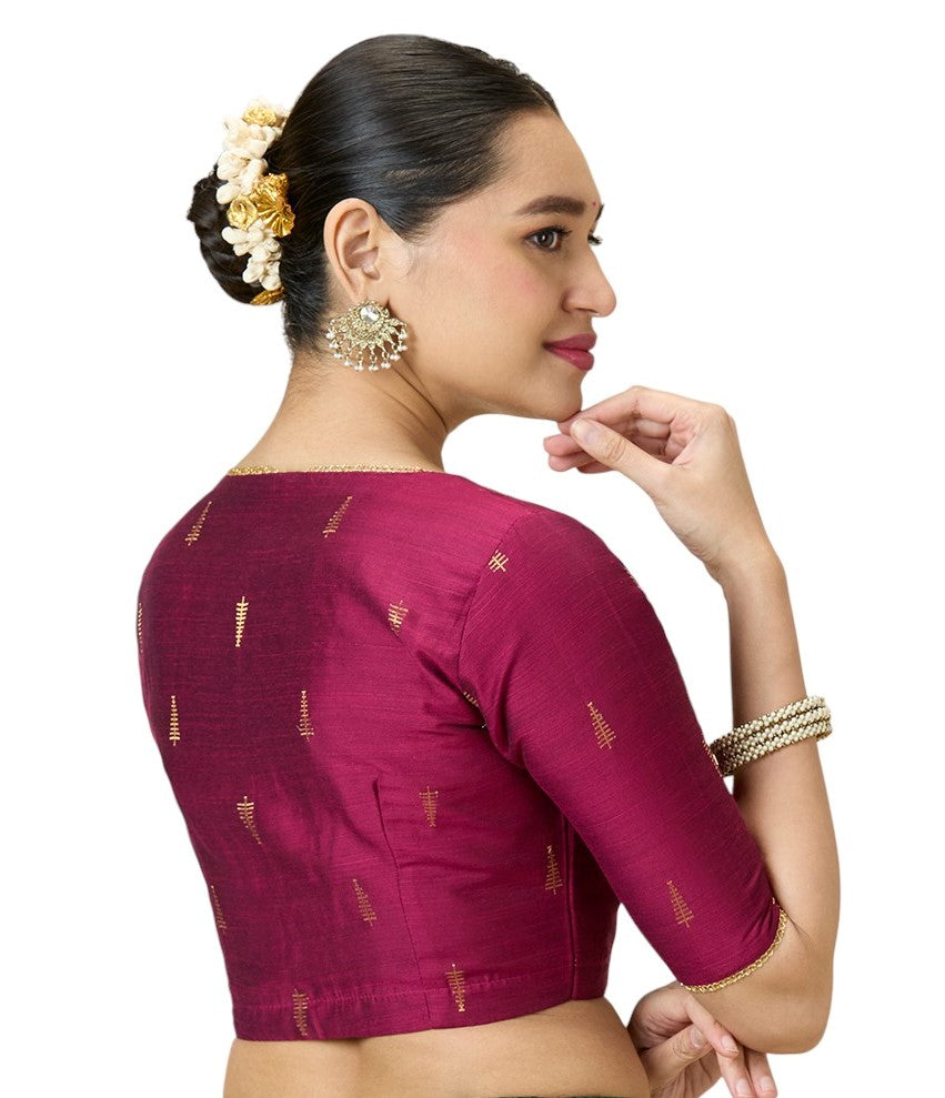 Studio Shringaar Women's Wine Handloom Cotton Silk Readymade Saree Blouse (Design 2912)