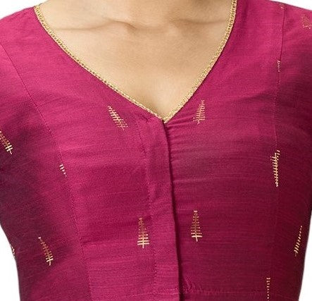 Studio Shringaar Women's Wine Handloom Cotton Silk Readymade Saree Blouse (Design 2912)