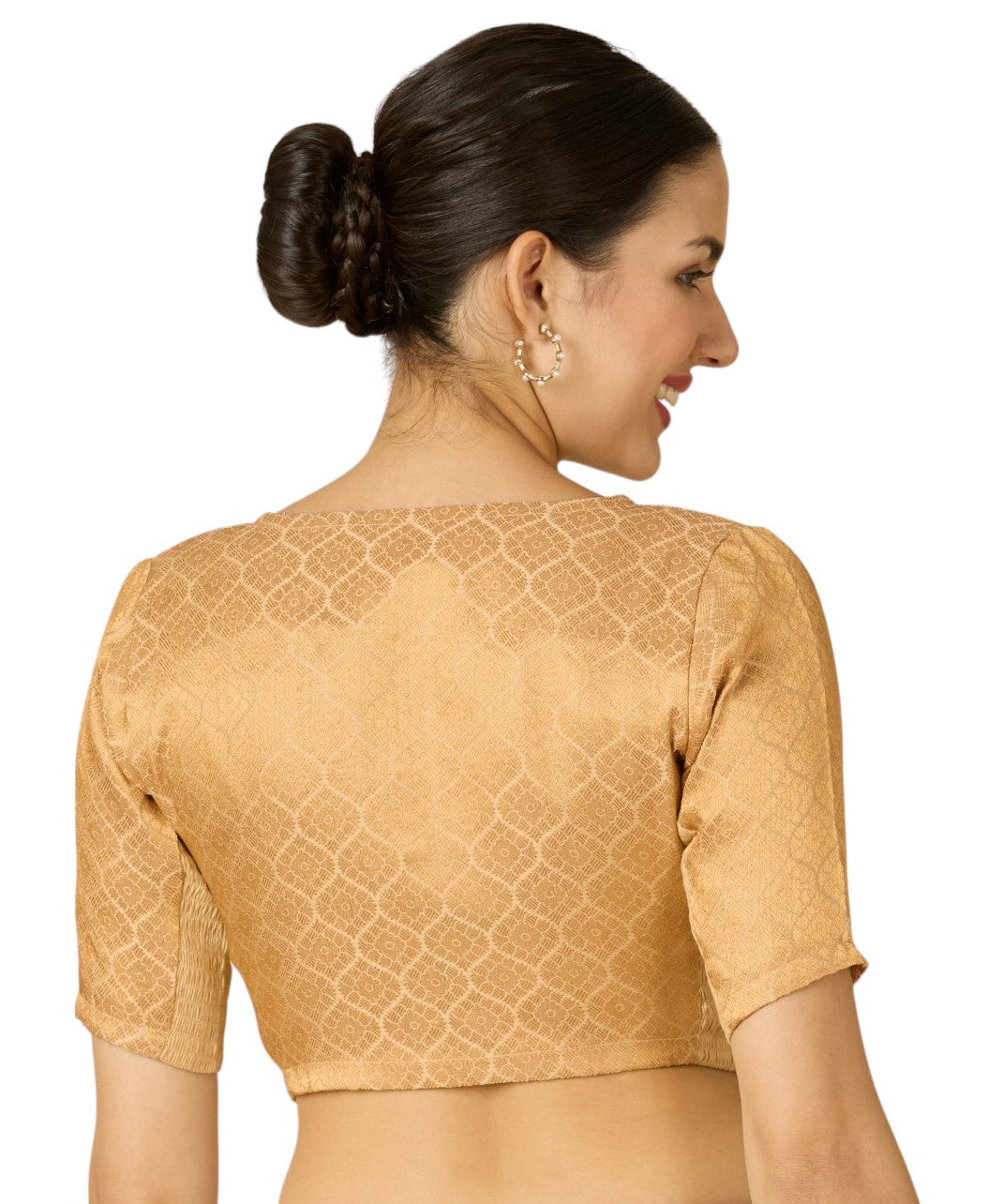 Women's Golden Brocade Side Stretch (Smocked) Readymade Saree Blouse (Design 2914)