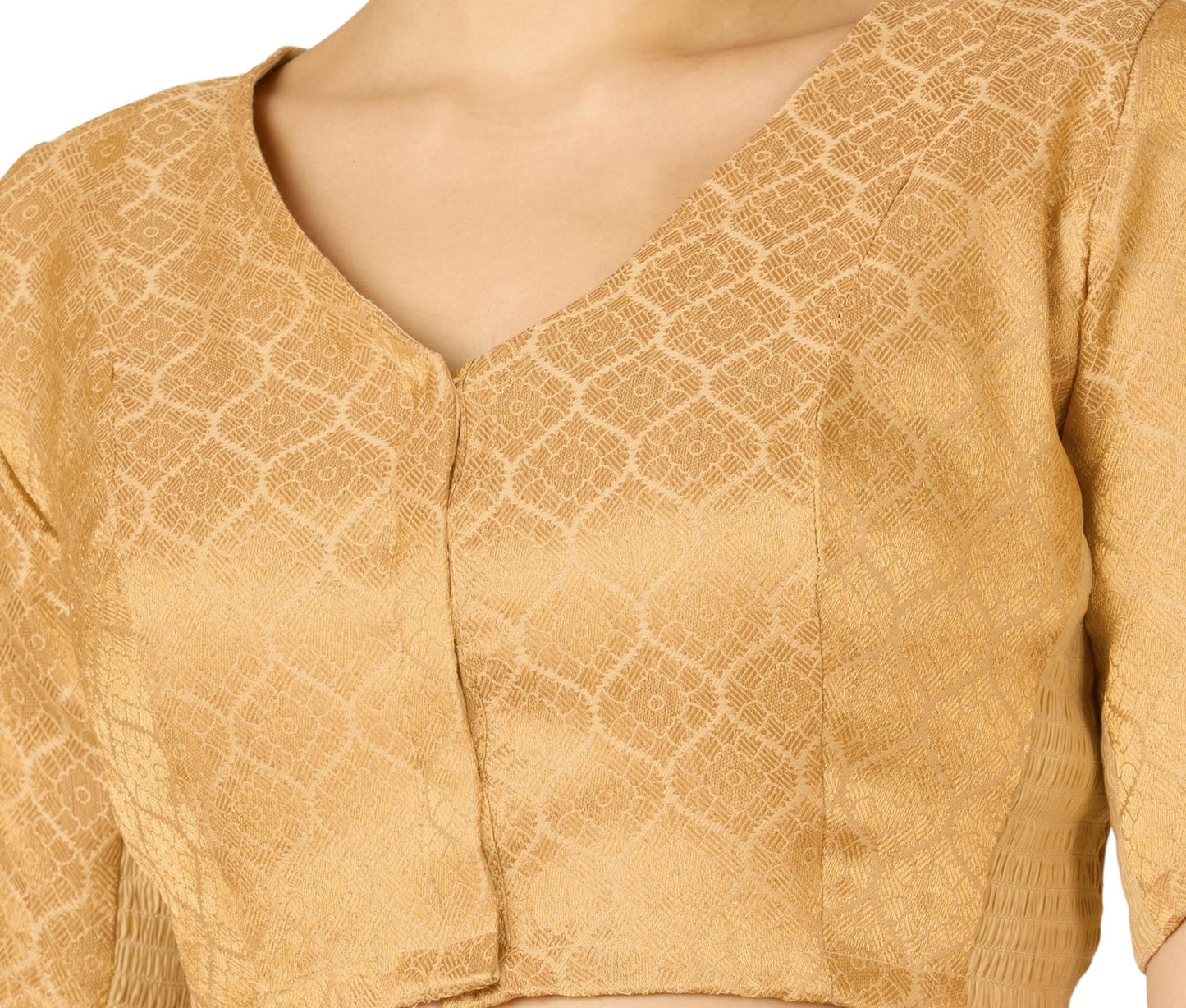 Women's Golden Brocade Side Stretch (Smocked) Readymade Saree Blouse (Design 2914)