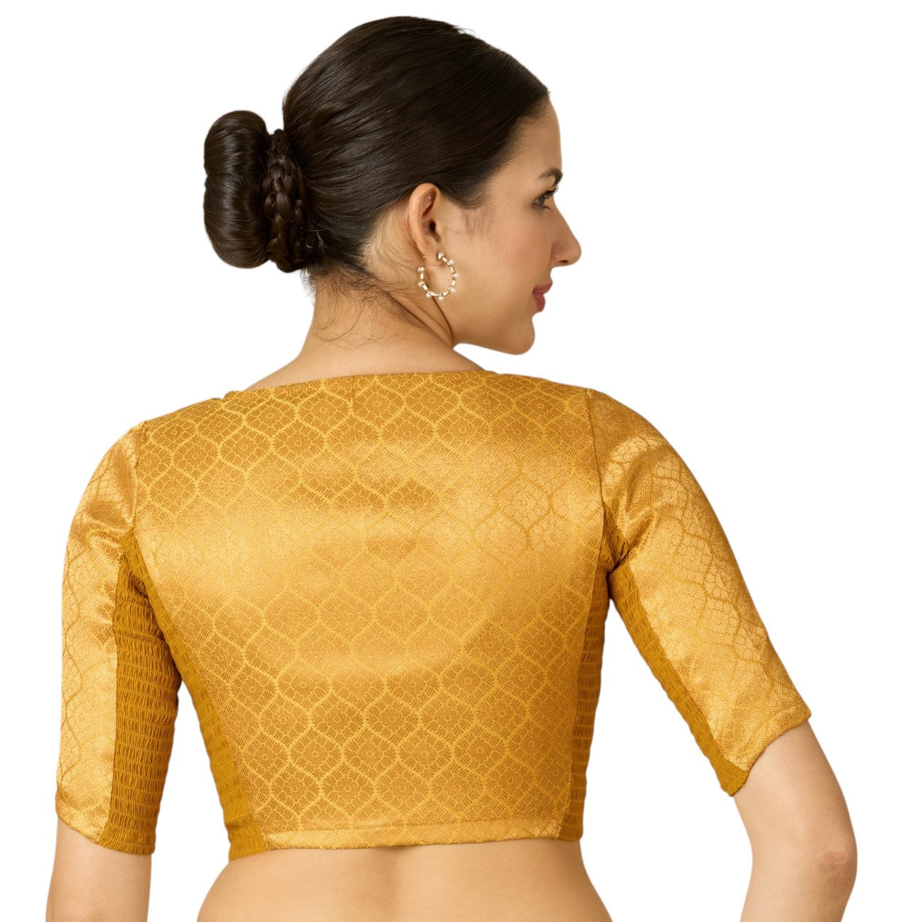 Women's Mustard Brocade Side Stretch (Smocked) Readymade Saree Blouse (Design 2914)