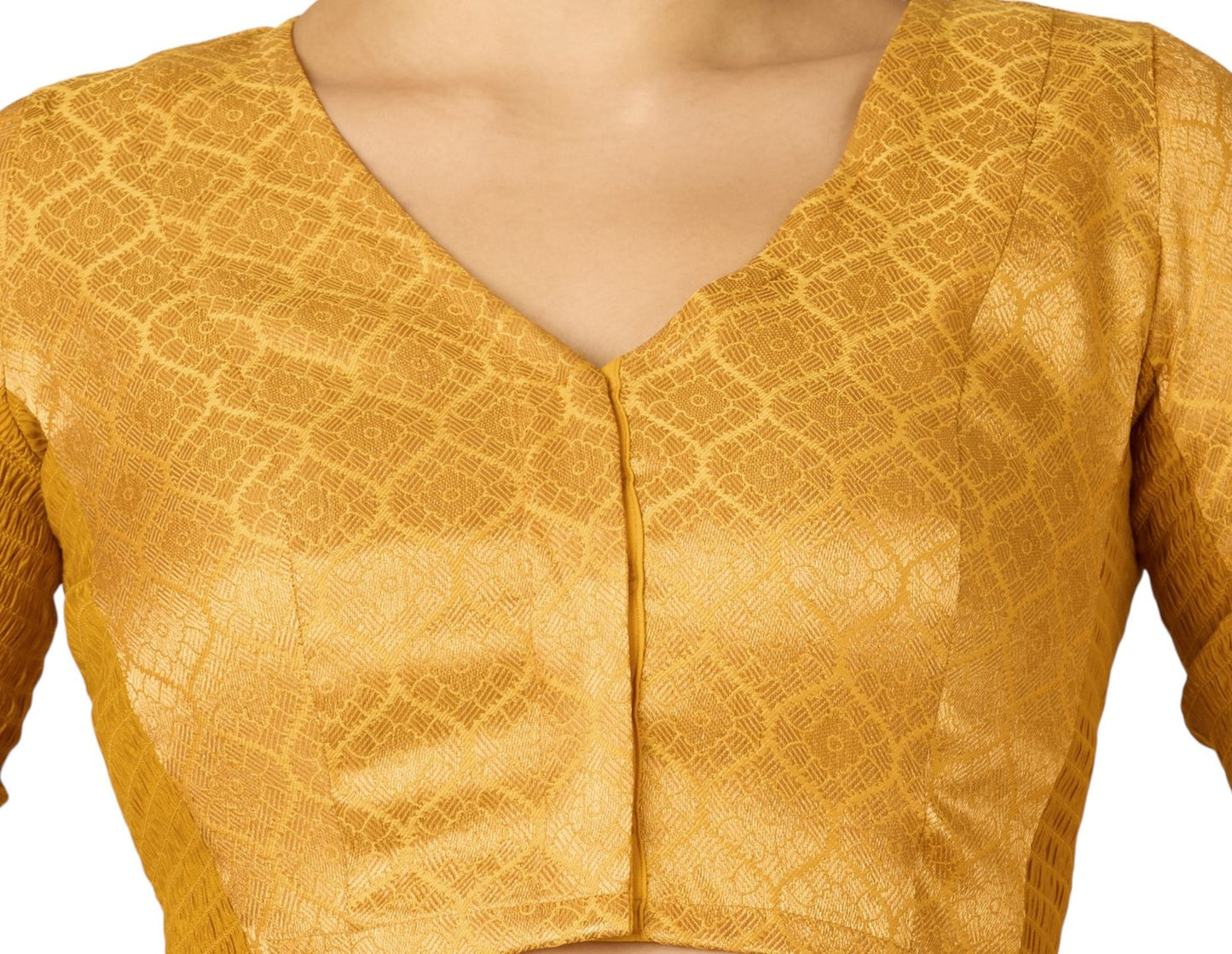 Women's Mustard Brocade Side Stretch (Smocked) Readymade Saree Blouse (Design 2914)